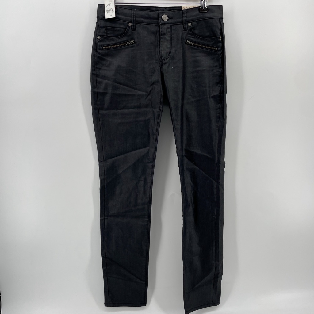 New Loft Modern Skinny Jeans Black Denim Zippers 4/27